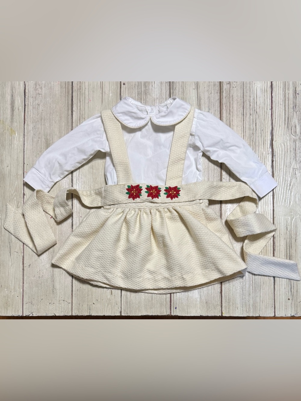 HTF Dondolo baby girls 18m 3pc Poinsettia  suspender skirt set Christmas Holiday